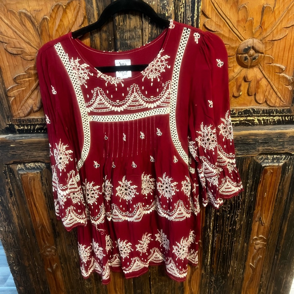 Ivy Jane- Embroidered Burgundy Women's Top
